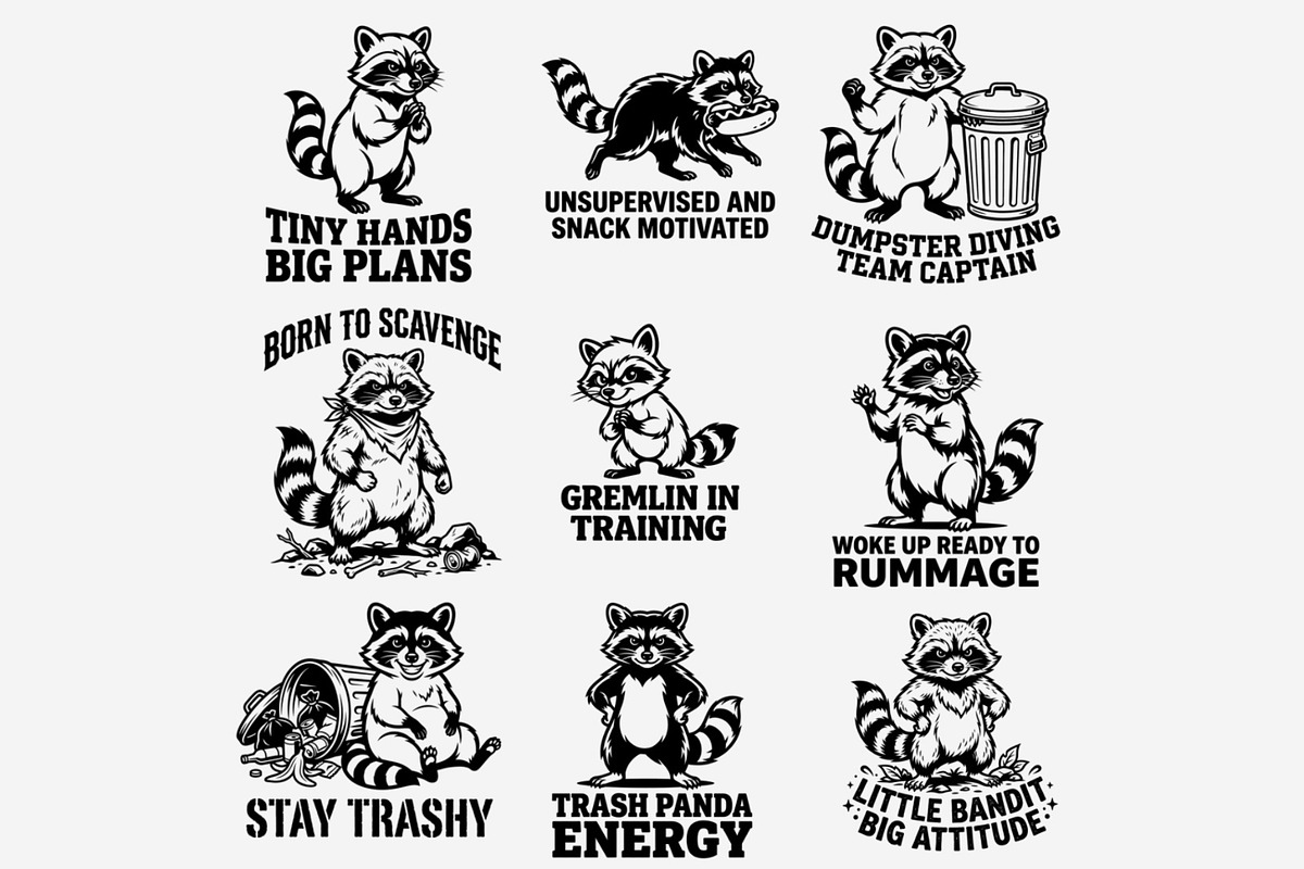 Funny Raccoon Quotes PNG Bundle, an Animal Illustration by Tanya Kart (Photo 5 of 9)