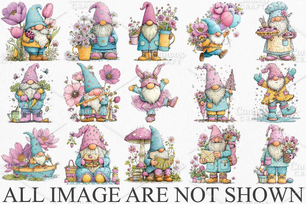 Whimsical Spring Gnome Clipart PNG, an Illustration by Canvas Craft (Photo 3 of 7)