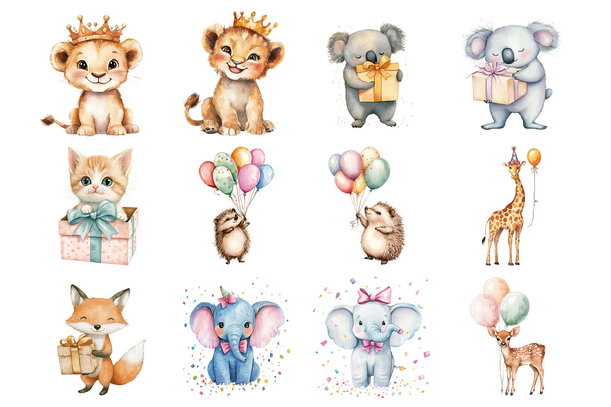 Whimsical Birthday Animals Clipart, an Illustration by Design Market (Photo 2 of 4)