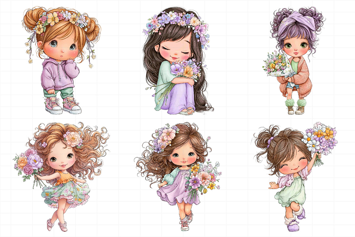 Flowers and Girls Clipart, an Illustration by Daily.Designs (Photo 3 of 5)