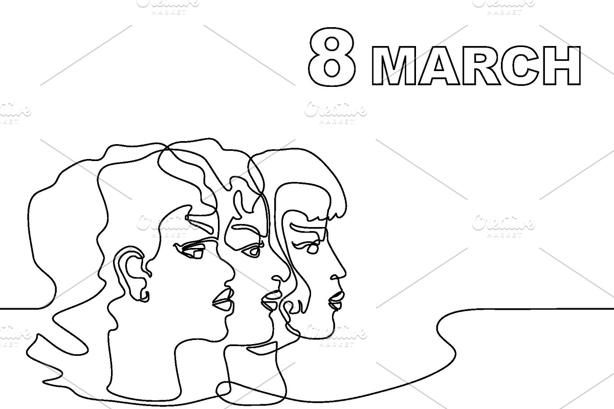8 March Cards Set. Continuous Line., a Person Illustration by Svetlana Kononova (Photo 3 of 7)