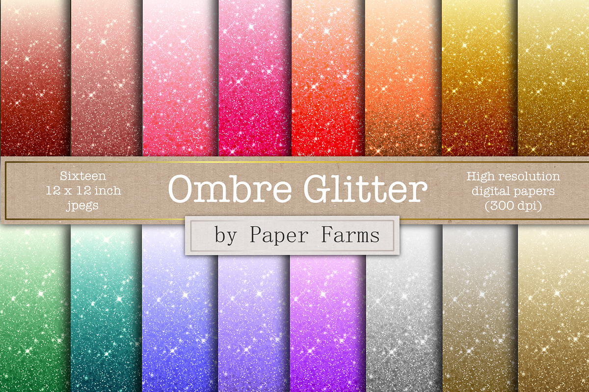 Ombre Glitter digital paper, a Pattern Graphic by Paper Farms