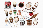 Watercolor Coffee Clipart Set, an Illustration by MiracleArtAndDesign (Thumbnail 1 of 4)