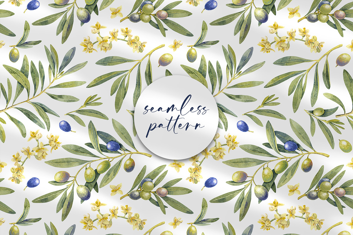 Olive Branches Watercolor Clipart, a Food Illustration by YarovaArt (Photo 9 of 28)