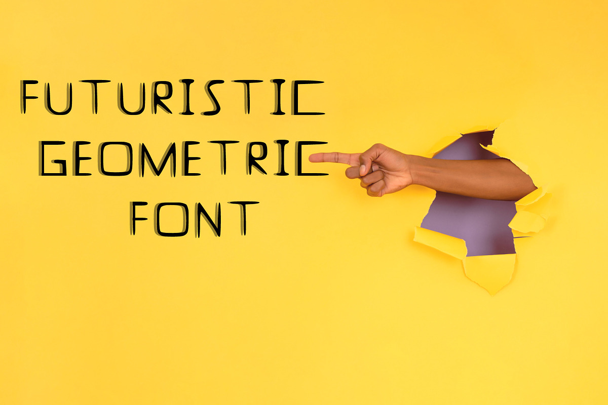 Futuristic Geometric Display Font, a Handwritten Font by RAHMAT (Photo 2 of 4)