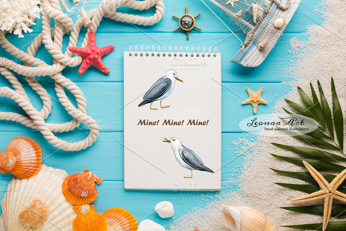 Seagulls Clipart Set, an Animal Illustration by Leonaa art (Photo 8 of 10)