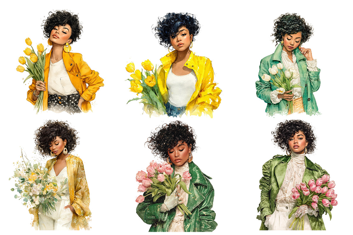 Watercolor Spring Black Girls, an Illustration by DreamArtGraphic (Photo 3 of 4)