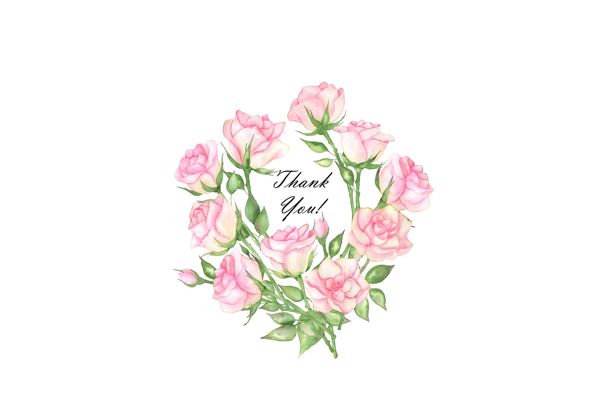 Watercolor pink roses and leaves, an Illustration by OlDm_Shop (Photo 10 of 10)