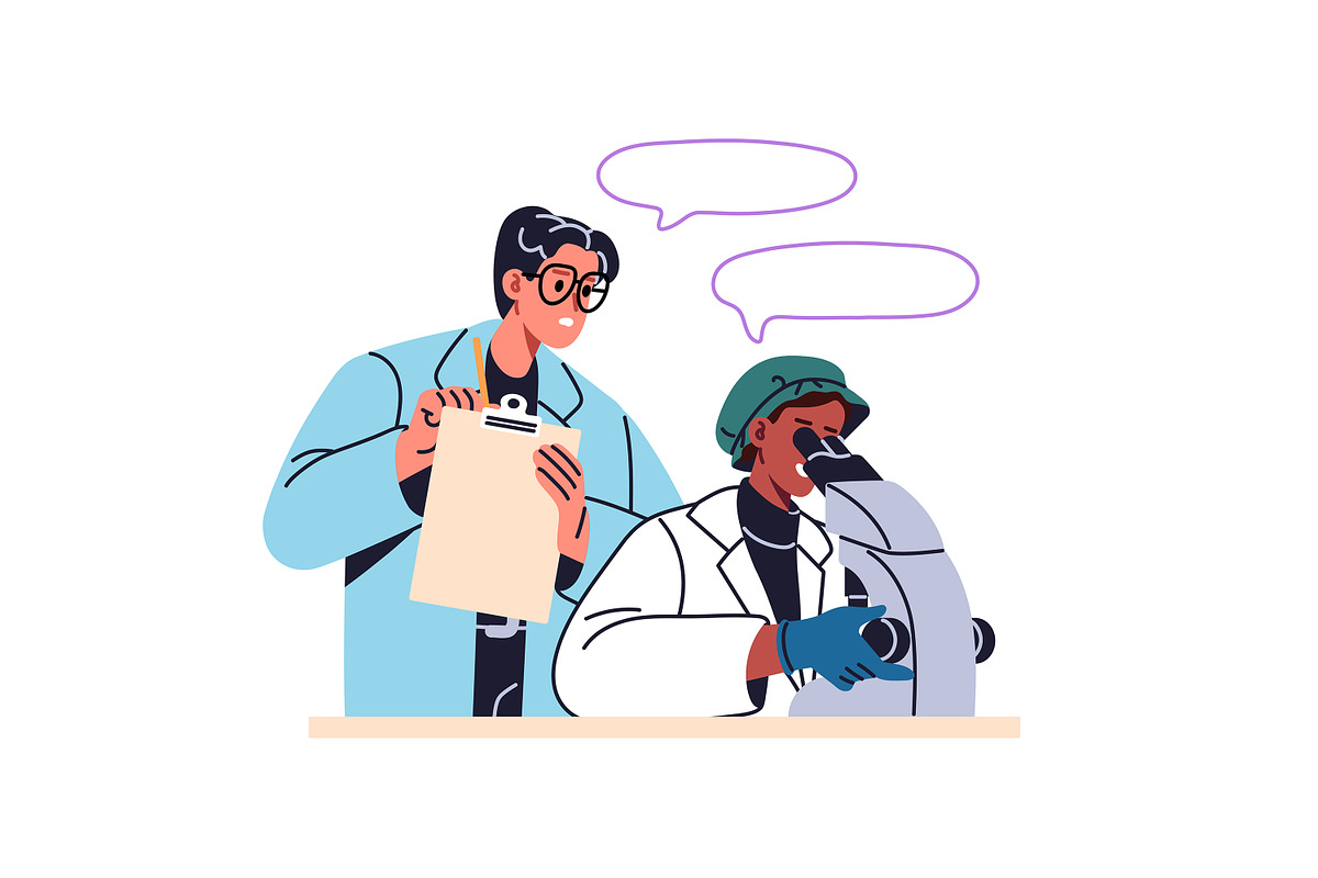Scientists work in laboratory set, a Person Illustration by PaperTrident (Photo 7 of 7)