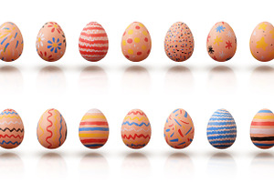 Colorful Hand-Painted Easter Eggs Isolated on White, a Holiday Photo by Davizro's Market