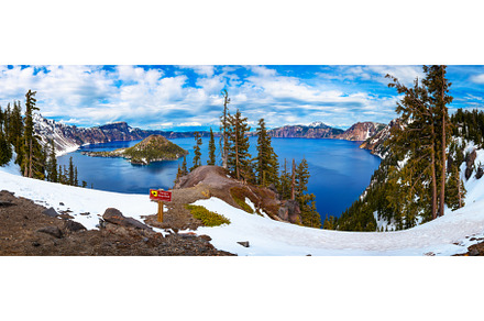 Panorama of Crater Lake and Wizard, a Nature Photo by Nick Fox