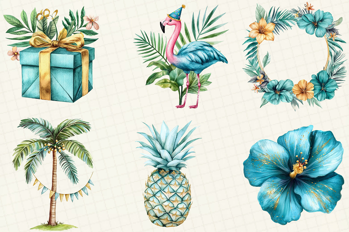 Tropical Turquoise Birthday Clipart, an Illustration by OK Design (Photo 3 of 5)