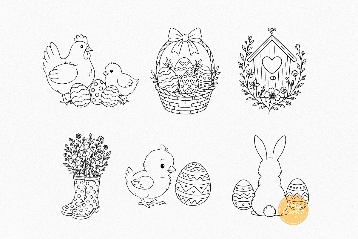 Cute Easter Clipart Bundle, Line Art, a Seasonal Illustration by Pretty Meerkat (Photo 4 of 7)