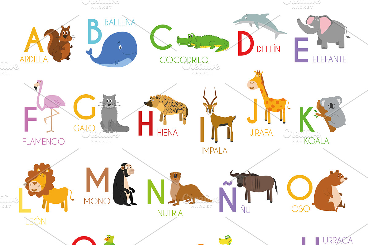 Spanish animal alphabet Vector, an Animal Illustration by asantosg