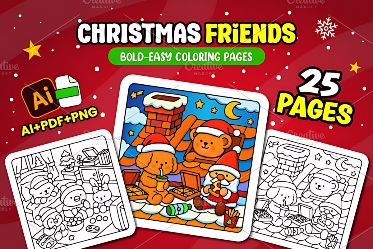 Christmas Friends Fluffy Coloring, a Seasonal Illustration by Coco Bloom (Photo 1 of 4)