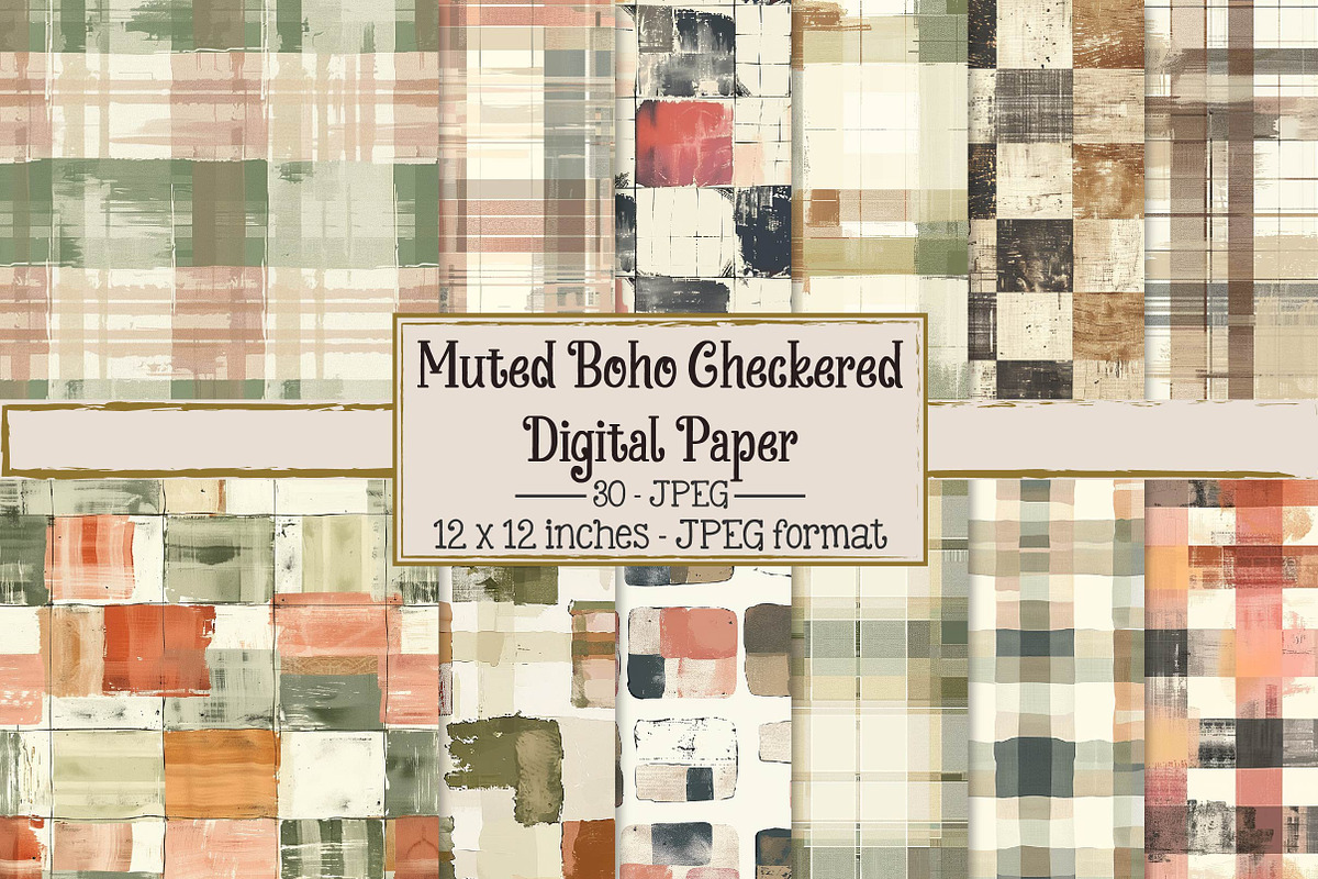 Muted Boho Checkered Backgrounds, a Texture Illustration by DreamPrint404 (Photo 1 of 6)