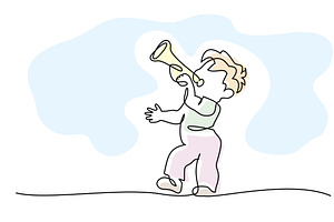 Boy blowing into trumpet. Continuous, an Education Illustration by Valenty