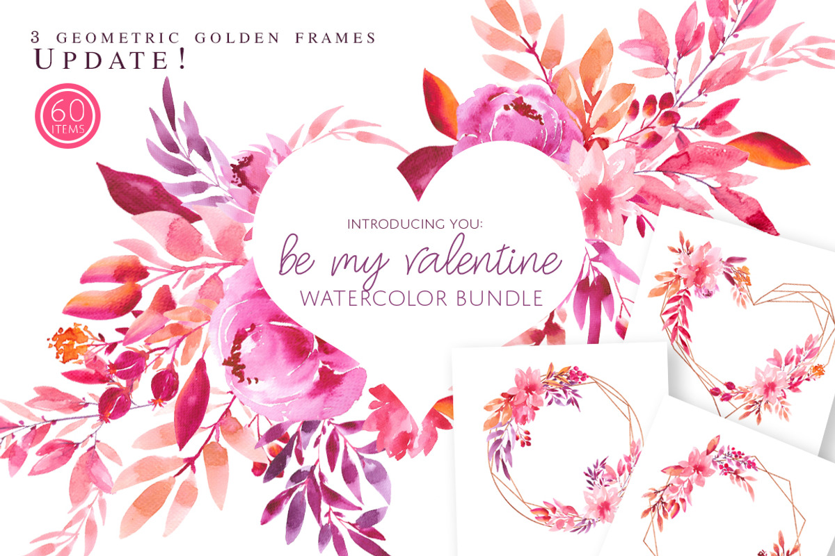 Be my Valentine - watercolor set, an Illustration by Charushella (Photo 1 of 9)