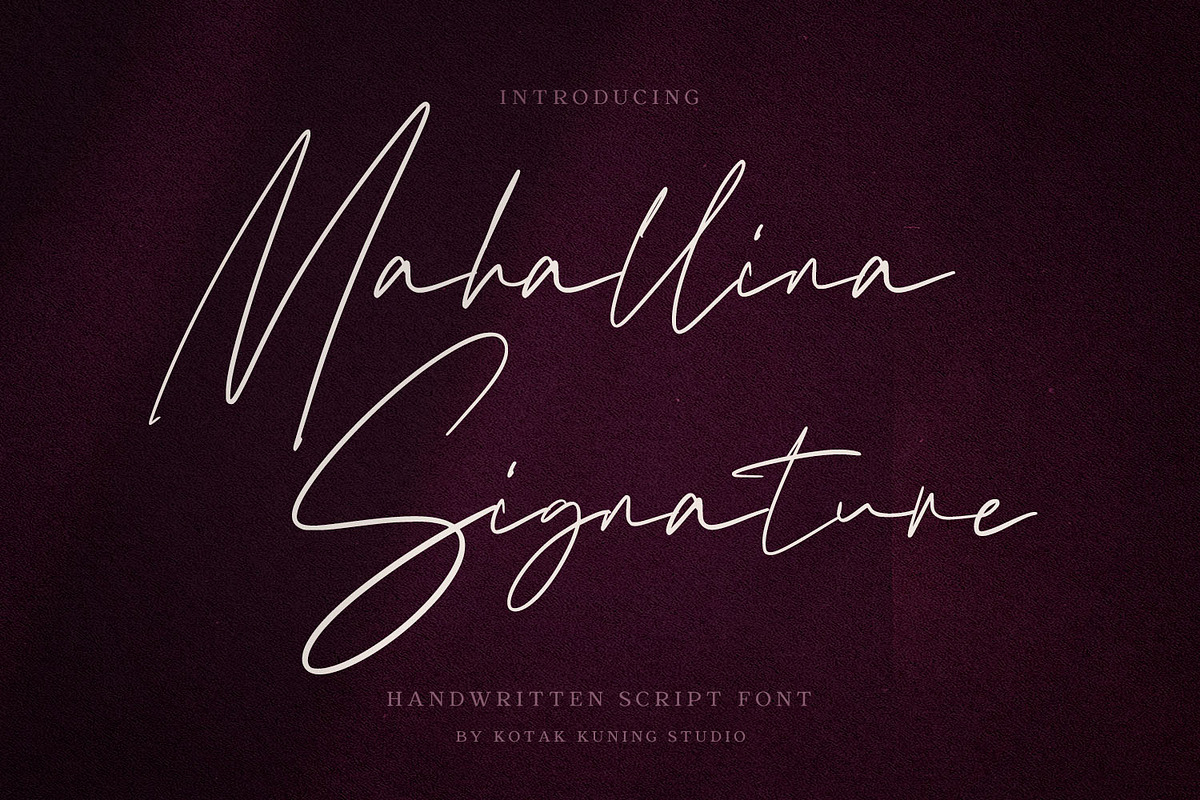 Mahallina Signature Script Font, a Script Font by Kotak Kuning Studio (Photo 1 of 9)