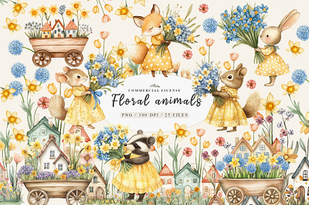 Spring woodland animal with bouquet