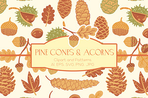 Pine cones & acorns Clipart patterns