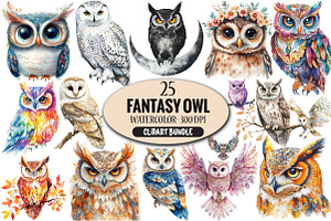 Fantasy Owl Clipart Bundle, an Illustration by Pixels.Craft