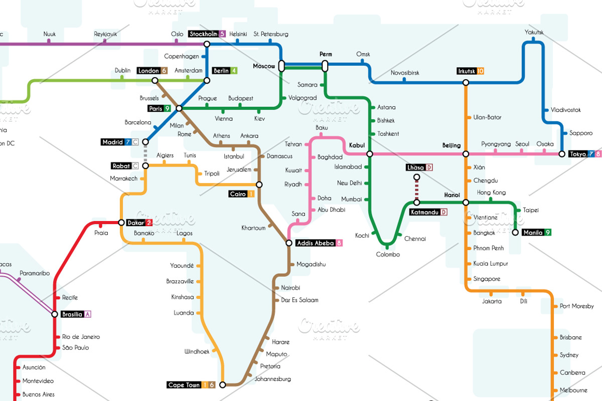World Metro Map Vector Illustration, an Education Illustration by asantosg (Photo 3 of 9)