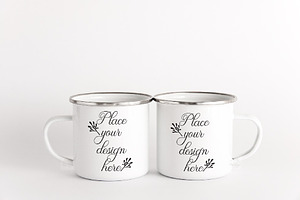 2 Tin Enamel camp set mug mockups