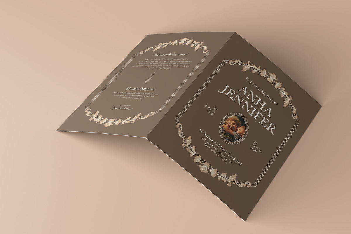 Brown Minimal Funeral Program, a Brochure Template by Neermana (Photo 2 of 4)
