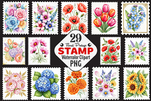Floral Postage Stamp Clipart, an Illustration by RobertsArt