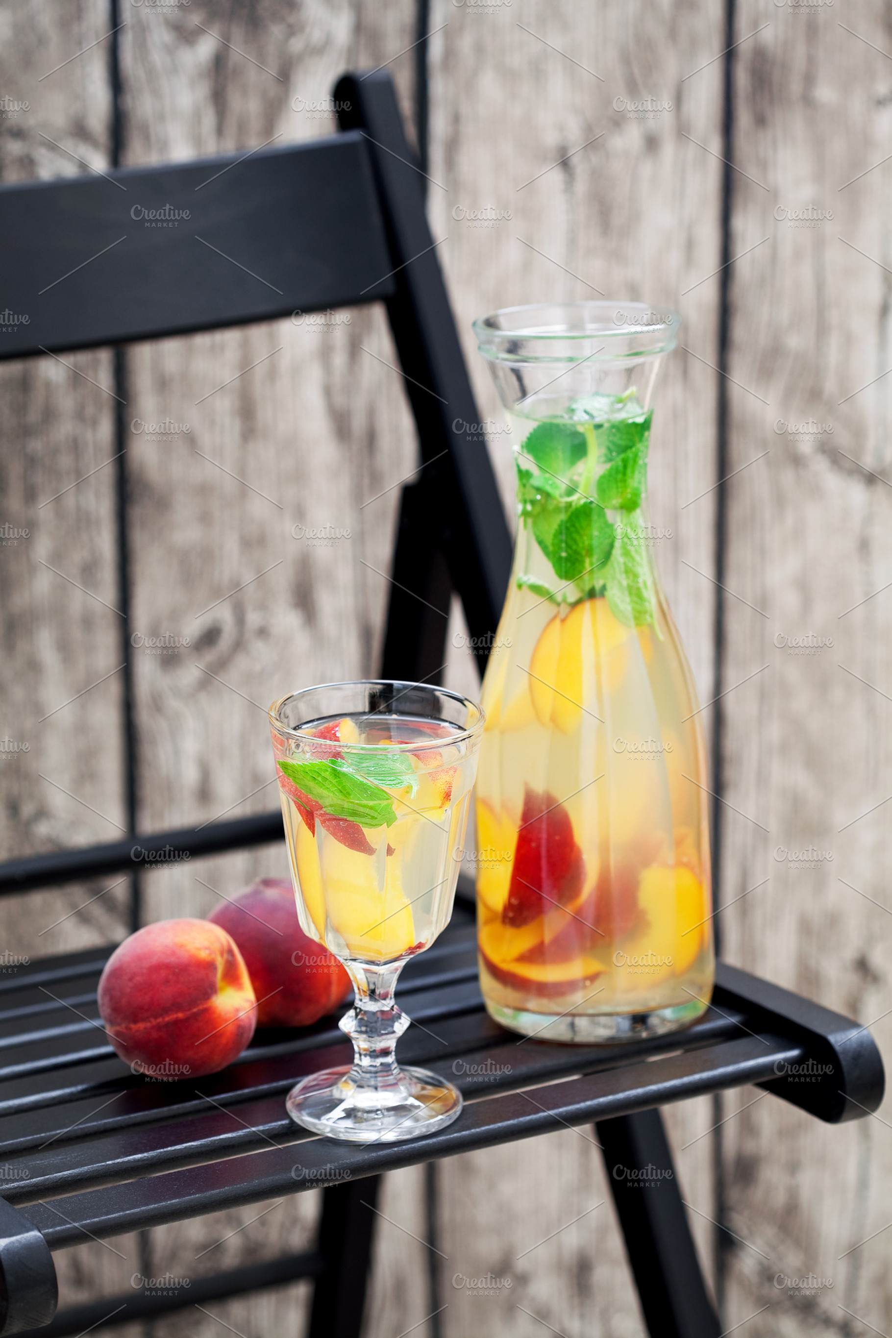 Lemonade stock photo containing peach and mint