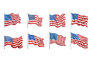 American flags set. Flag flutter in, an Object Illustration by Valerie Bodnar
