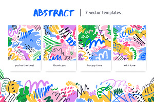 Abstract doodle card backgrounds set, a Background Graphic by Good Studio