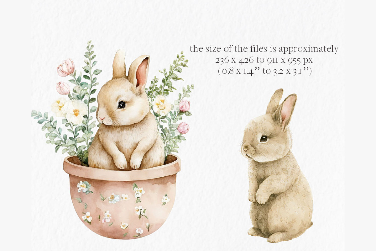 Flower bunny Watercolor Clipart, an Object Graphic by MyLittleMeow (Photo 7 of 7)