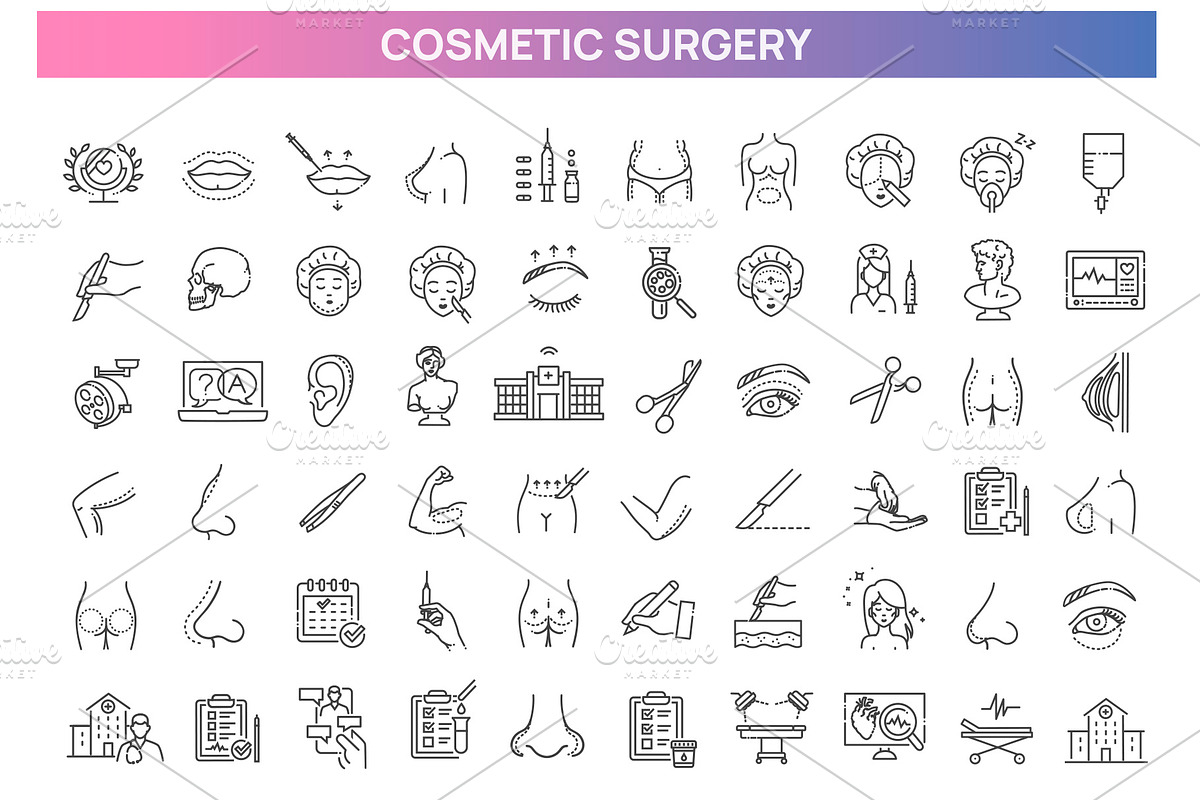 Set of Cosmetic Surgery icons, a Healthcare Illustration by Tettygreen (Photo 1 of 3)