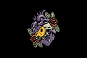 : Skull with Roses and Heart, an Object Illustration by nomlimo.com (Thumbnail 1 of 3)