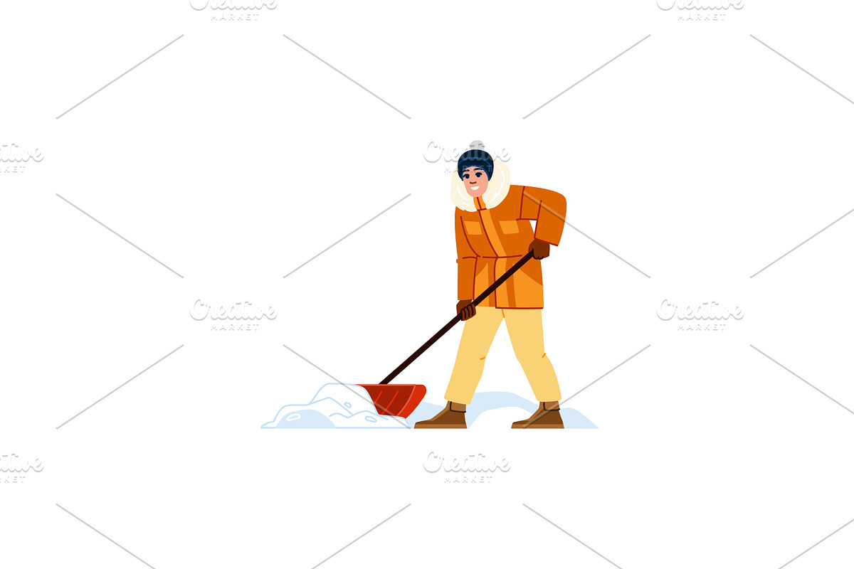 Man removing snow with shovel, a Person Illustration by pikepicture