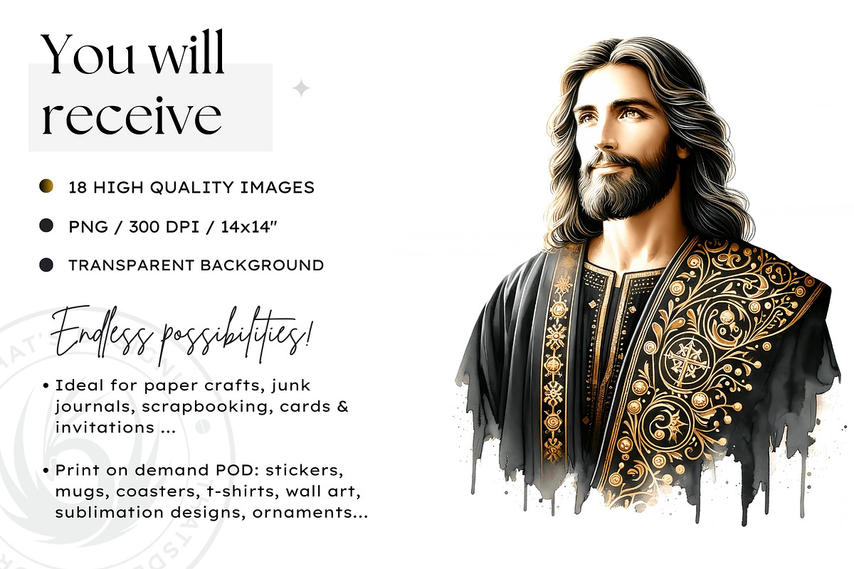 Black and Gold Jesus Christ clipart, a Person Illustration by ThatsDesignArt (Photo 2 of 10)