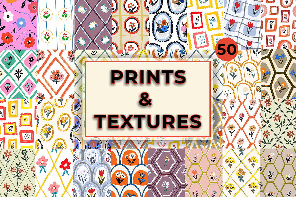 Retro Floral Prints & Textures, a Background Graphic by RevintageStudio (Photo 1 of 8)