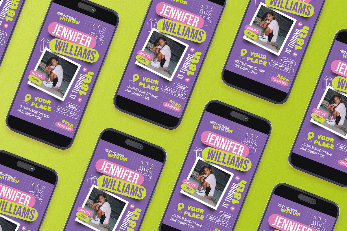 Purple Teens Birthday Invitation, a Flyer Template by Aiyari Graphic (Photo 3 of 3)