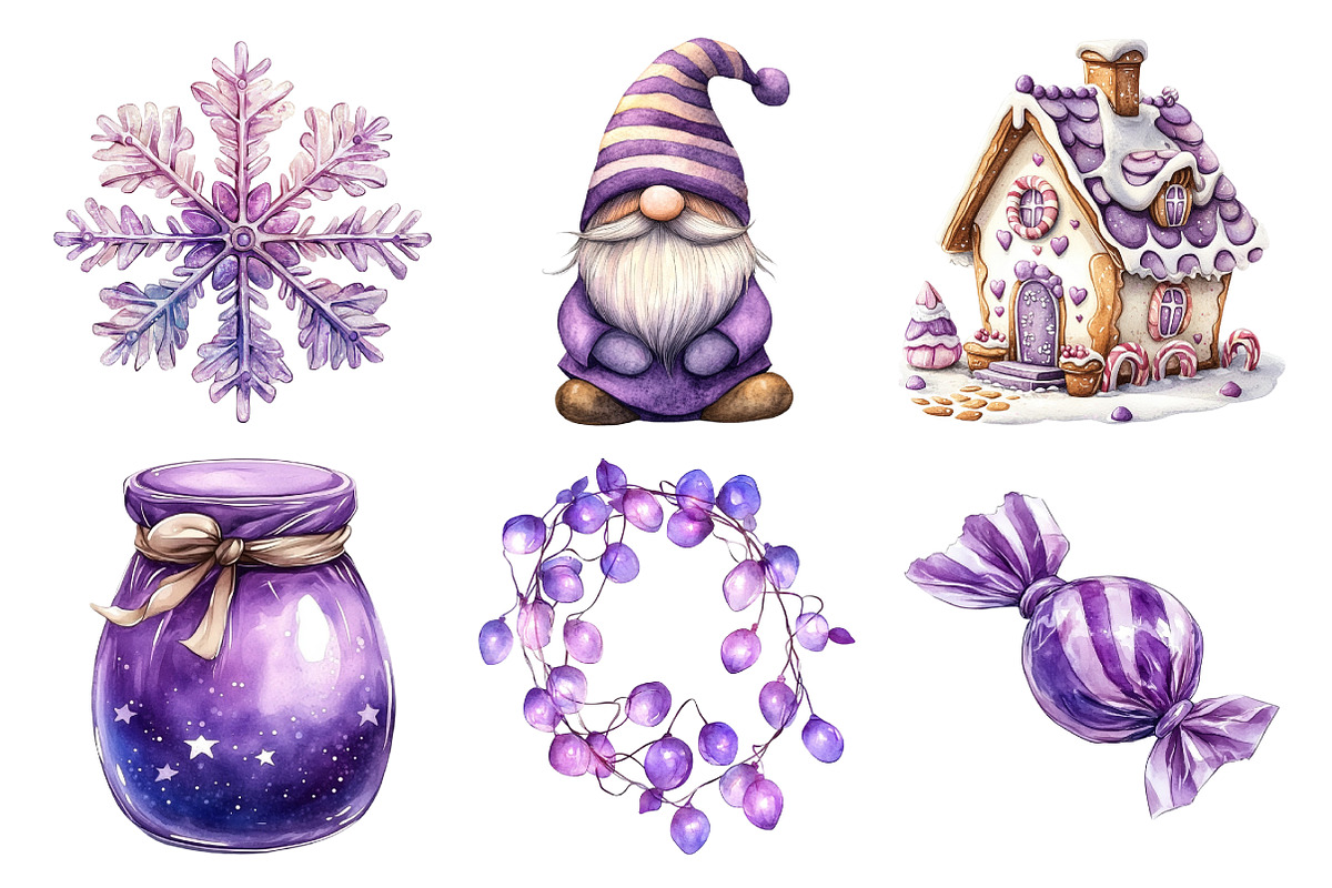 Watercolor Purple Christmas Clipart, an Illustration by Daily.Designs (Photo 4 of 5)