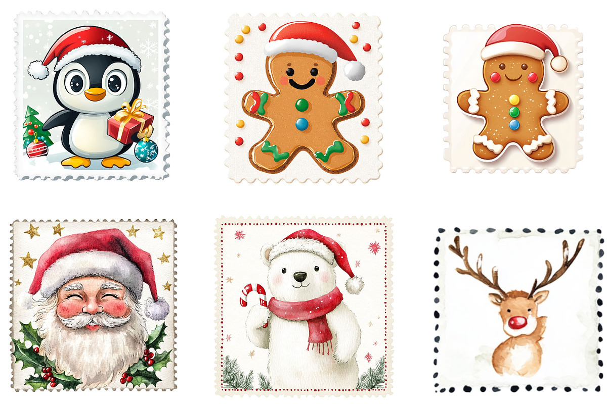 Christmas Stamp Clipart Bundle, a Seasonal Illustration by Designking (Photo 2 of 3)