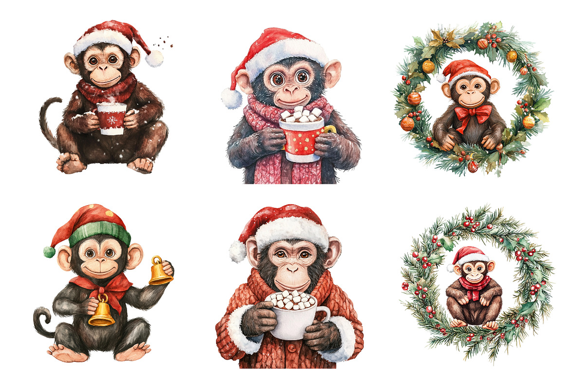 Christmas Monkey Clipart, an Illustration by Design Market (Photo 4 of 4)