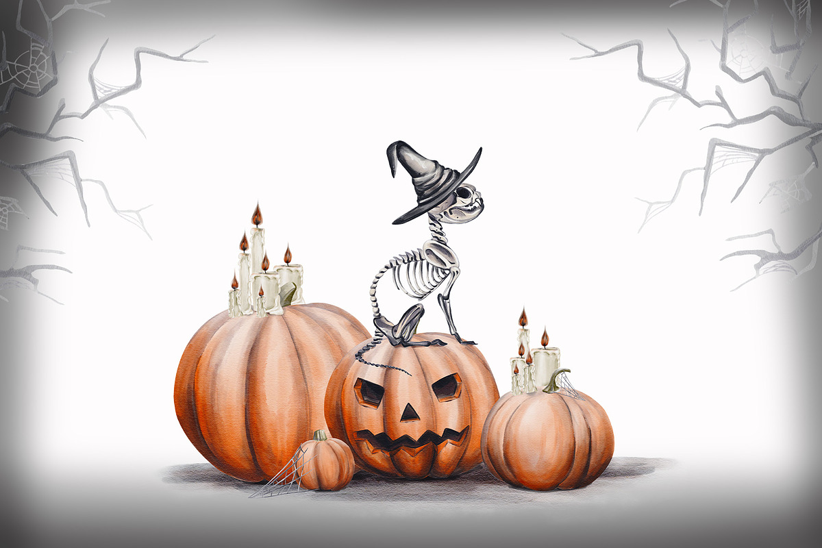 Halloween pumpkins and skeletons, an Illustration by Alena Sid (Photo 2 of 12)