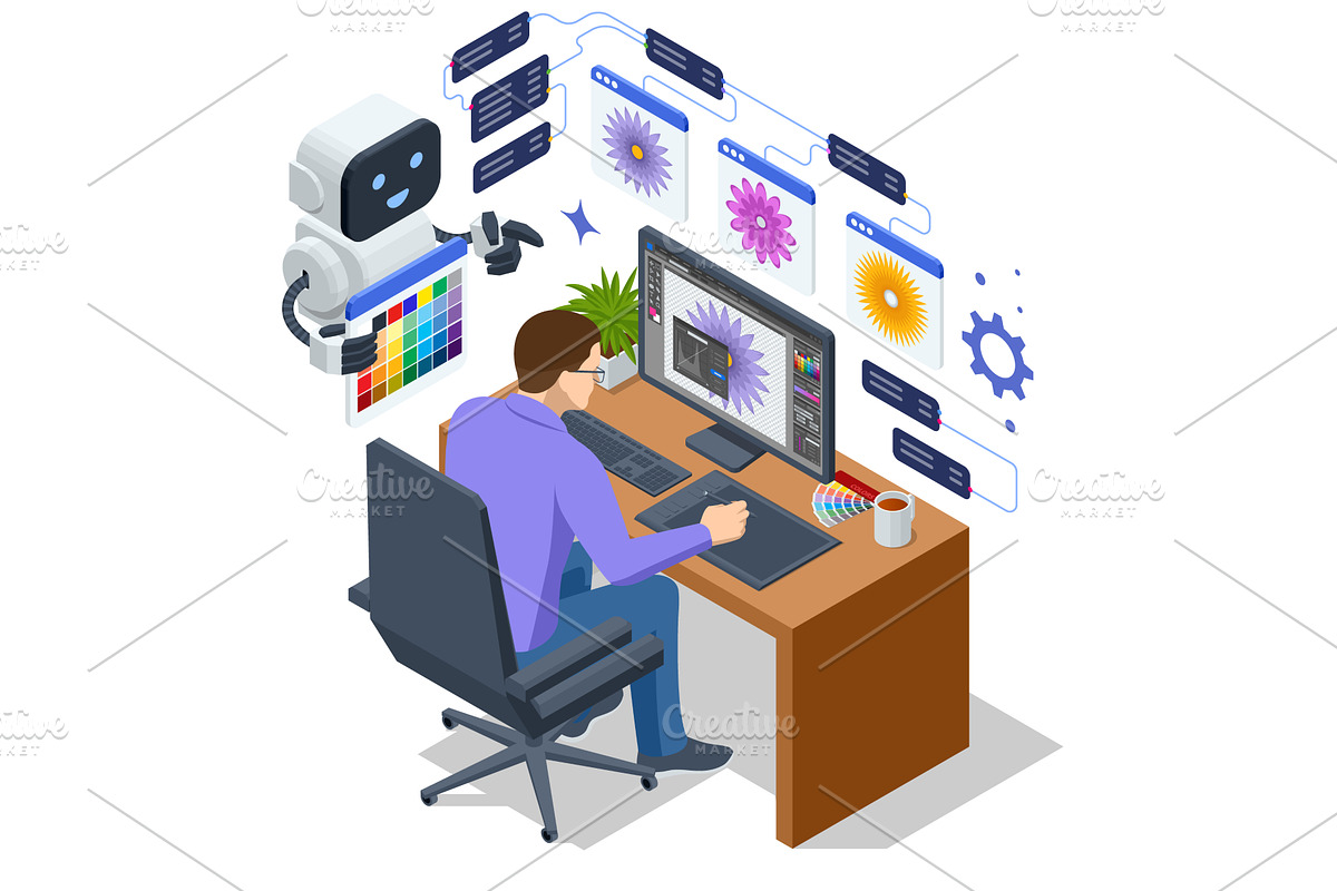 AI design assistant desktop, a Person Illustration by Golden Sikorka
