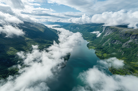 Majestic Lovatnet lake surrounded by, a Photo by Iftikhar Alam