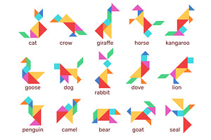 Tangram animals. Geometric puzzle, an Animal Illustration by YummyBuum