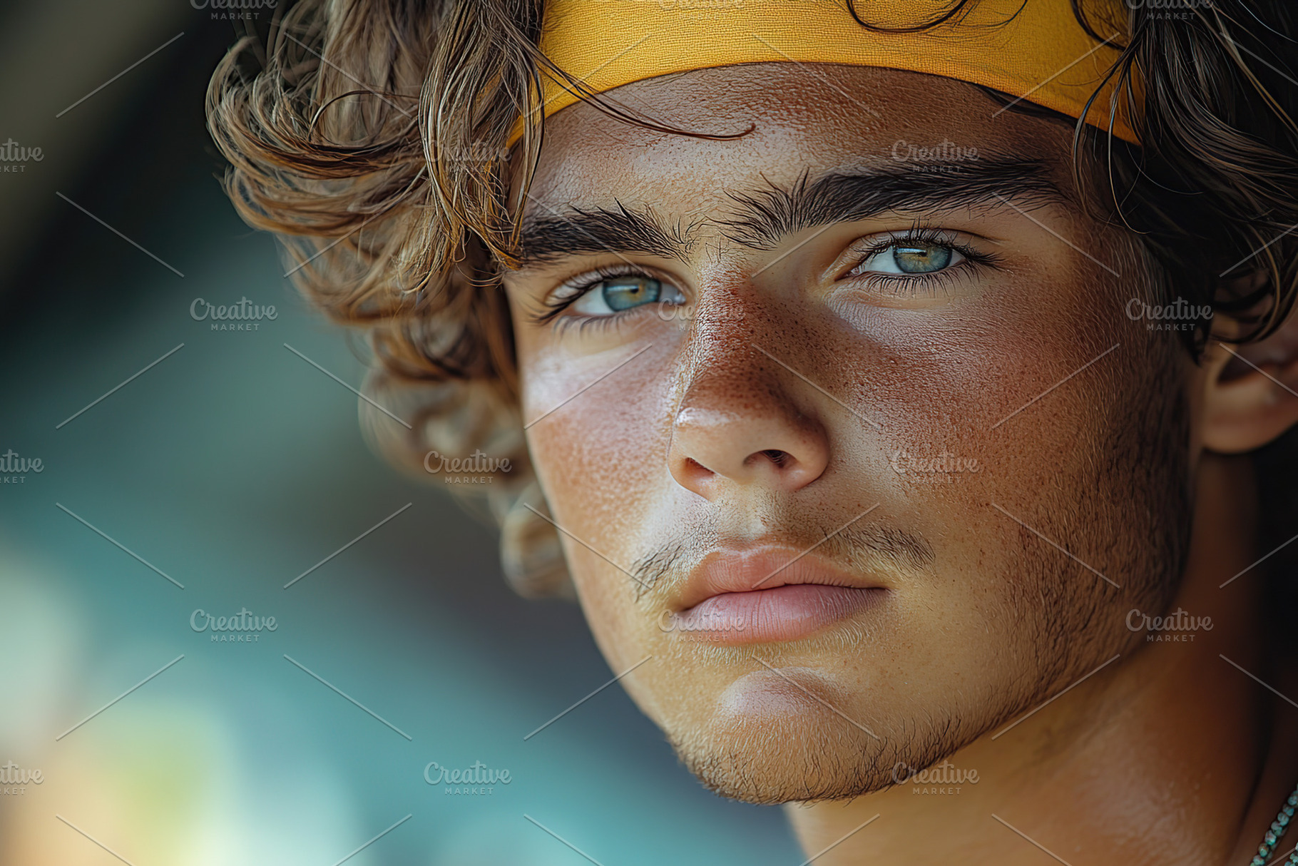 Young athlete with curly hair in a bright yellow headband, a Person Photo by AlyaAnd