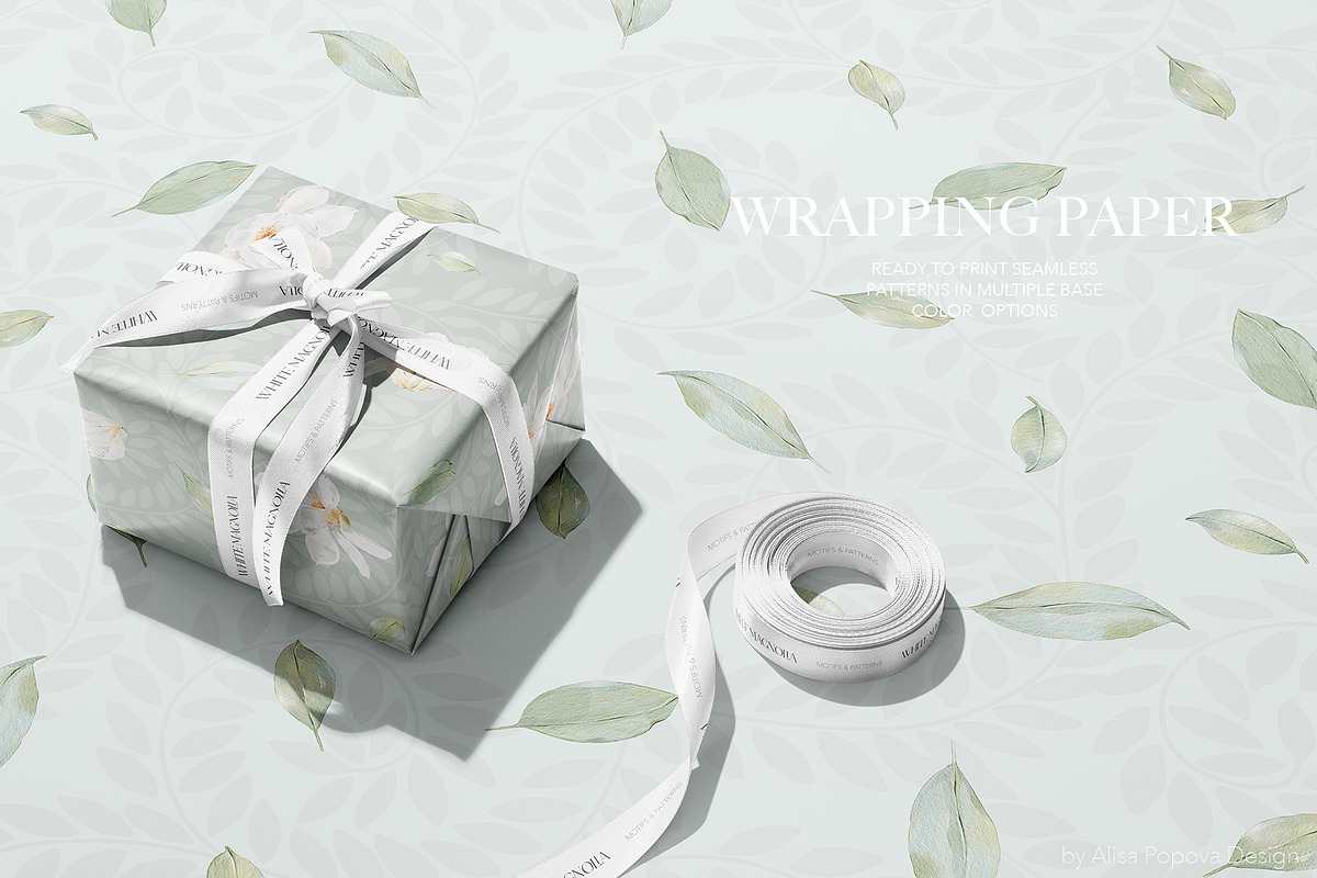 Watercolor White Magnolia Mijelo, a Pattern Graphic by Alisa Fimen Design (Photo 8 of 12)