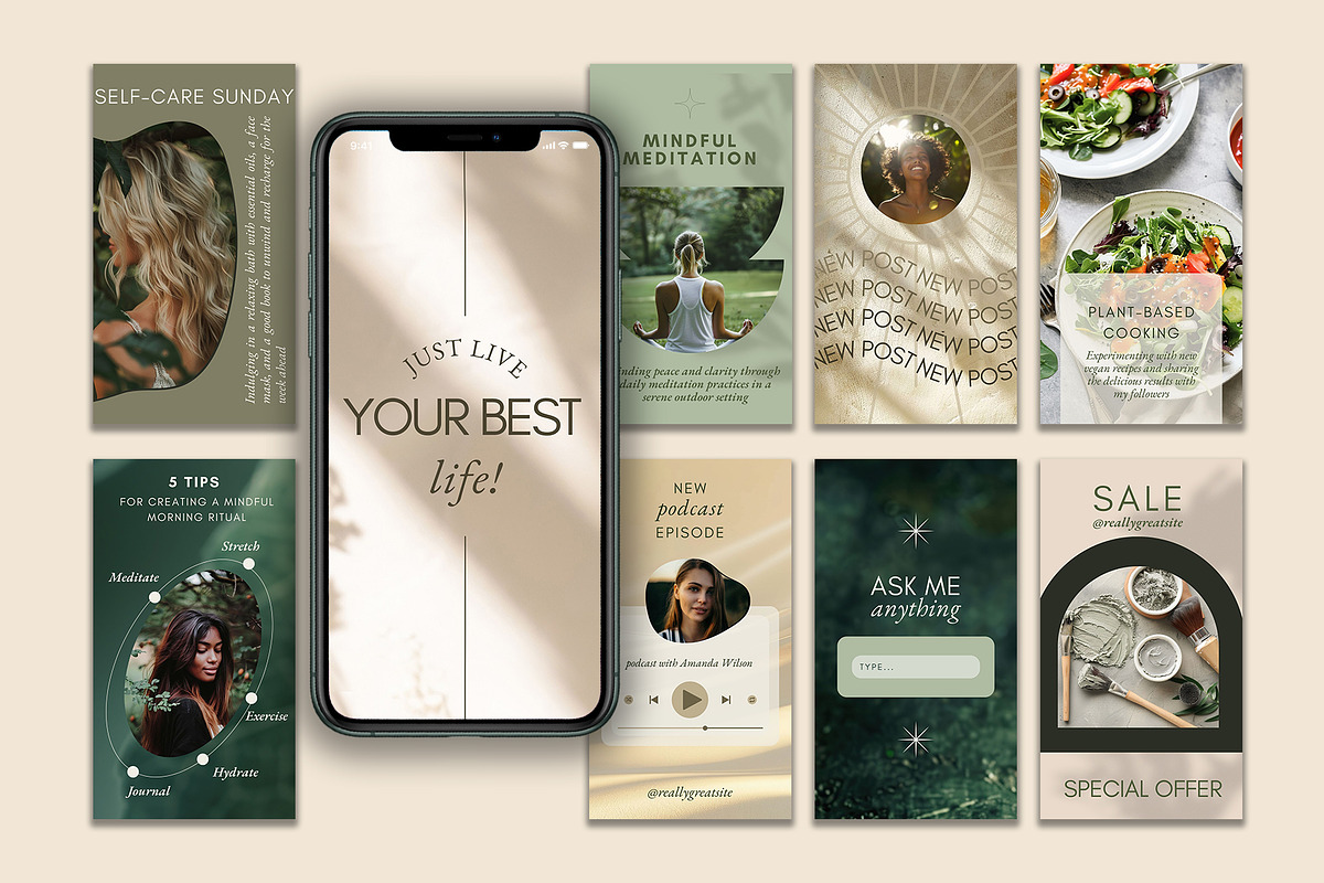 Natural Harmony Social Kit Templates, a Social Media Template by Elena Dorosh (Photo 4 of 13)